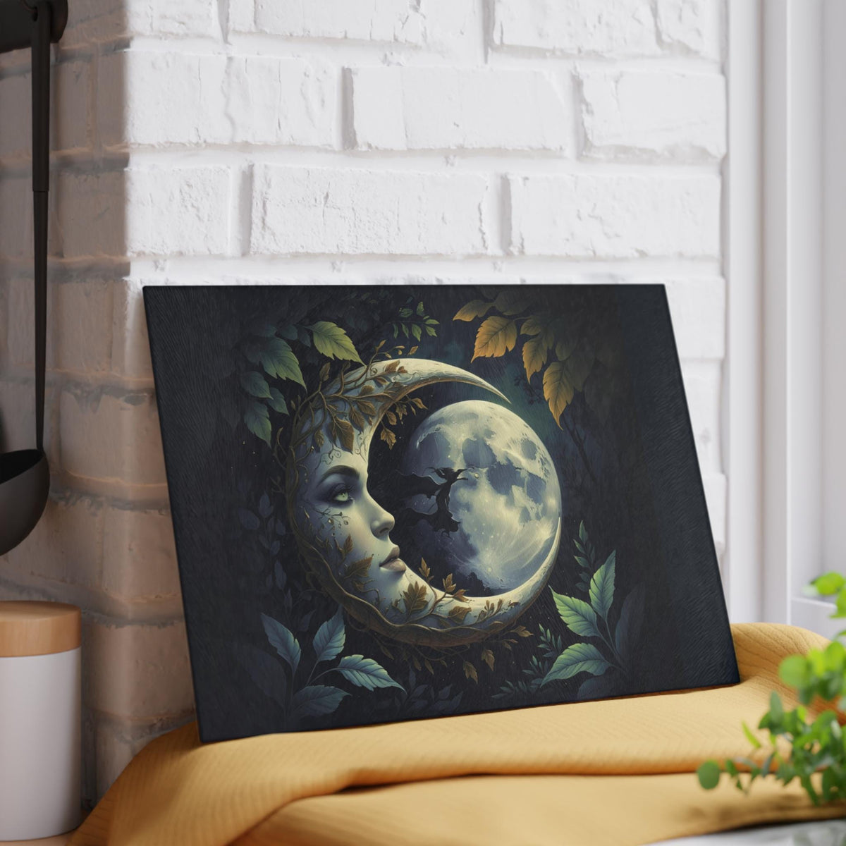 Holiday Fall Host Gift Kitchen Witch Mystic Decor Gift for Bestie Dark Academia Home Accessory for Mom Moonface Moon Glass Cutting Board