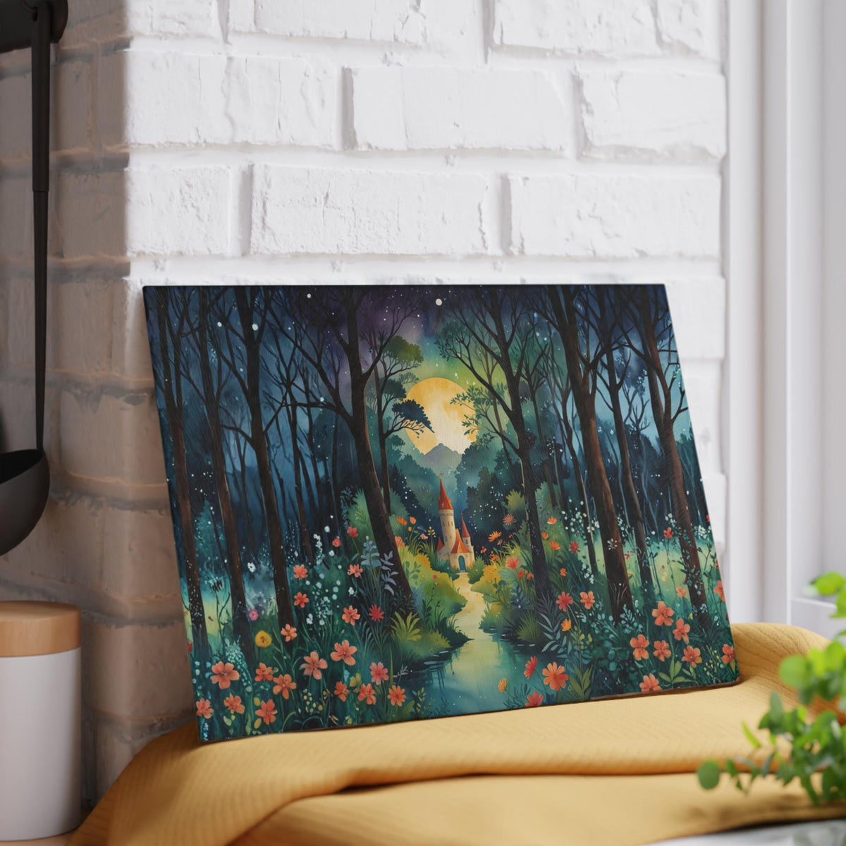 Enchanted Kitchen Storybook Decor for Whimsical Home Fairytale Castle Glass Cutting Board Cottagecore Farmhouse Gift Idea for Crow Lover
