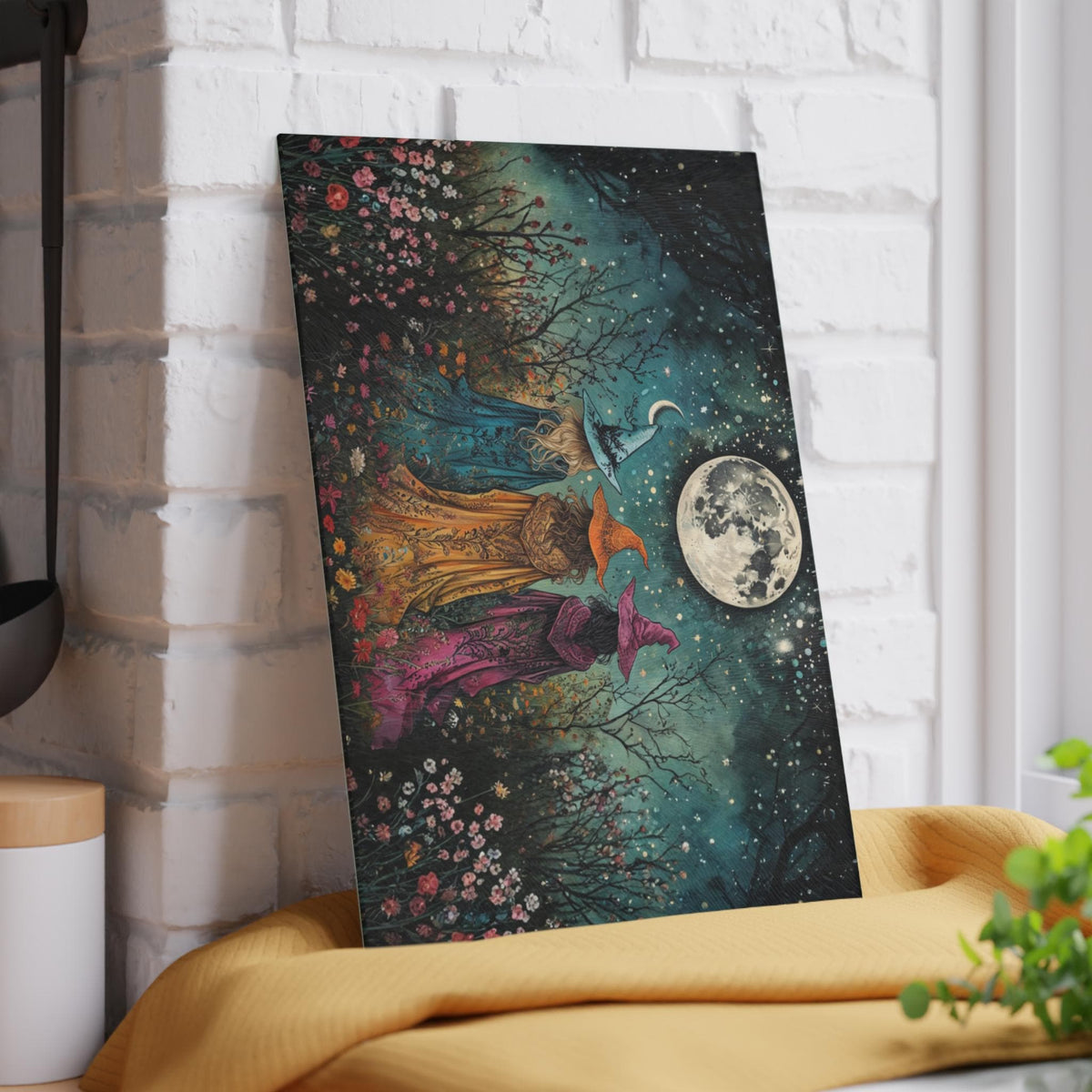 Sisterhood Witch Gift Idea for Mom Boho Witches Fall Hosting Gift Idea Kitchen Witch Decor for Halloween Party Moonlight Glass Cutting Board