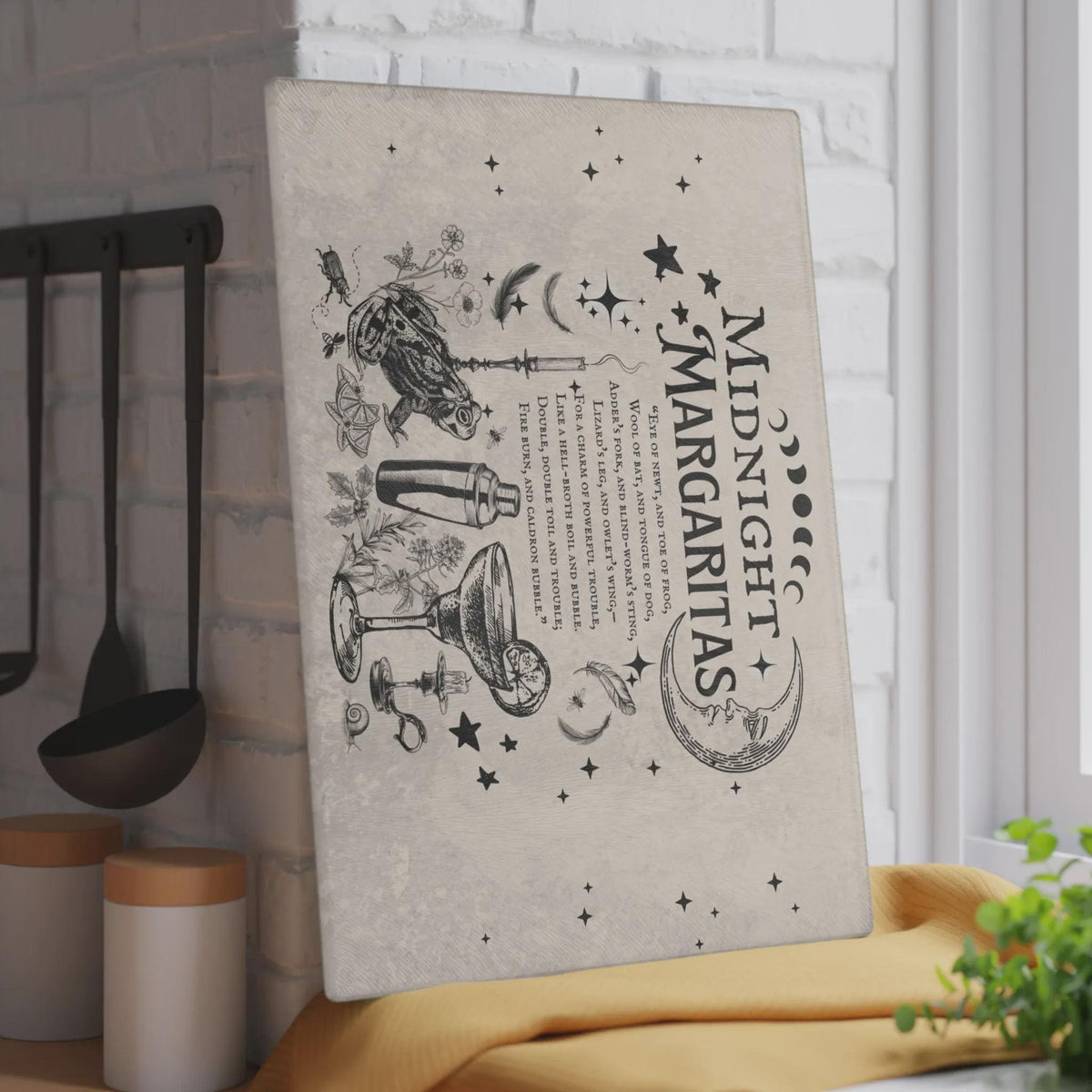 Holiday Witches Brew Cute Fall Host Gift Practical Magic Midnight Margaritas Kitchen Witch Decor Glass Cutting Board Occult Gift for Witch