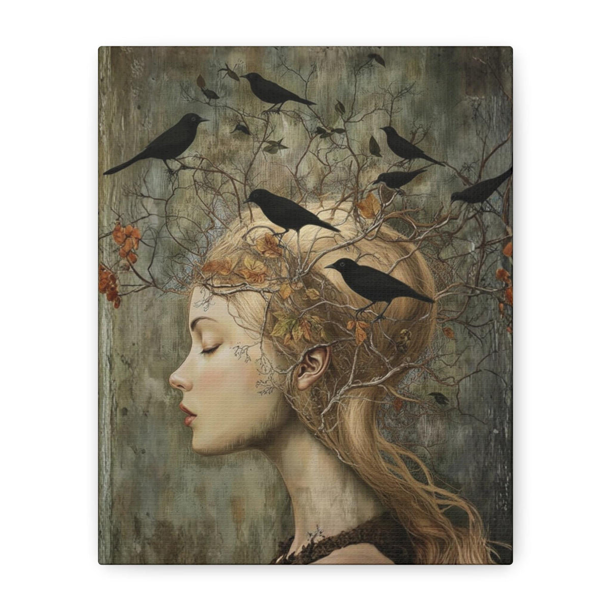 Witchy Wall Art Idea for Entryway Crow Woman Canvas Whimsical Raven Art Giftforher Gothic Wall Decor for Bedroom Pagan Mystical Feminine Art