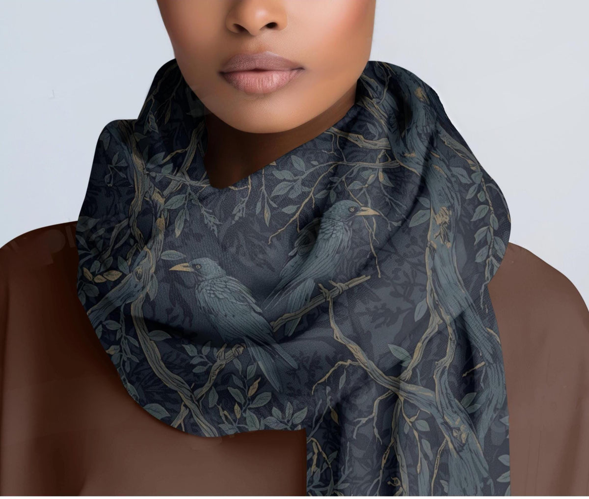 Fall Fashion Gift for Him William Morris Inspired Lightweight Dark Academia Shawl Crow Wrap Men & Women Designer Scarf Fashion Accessory