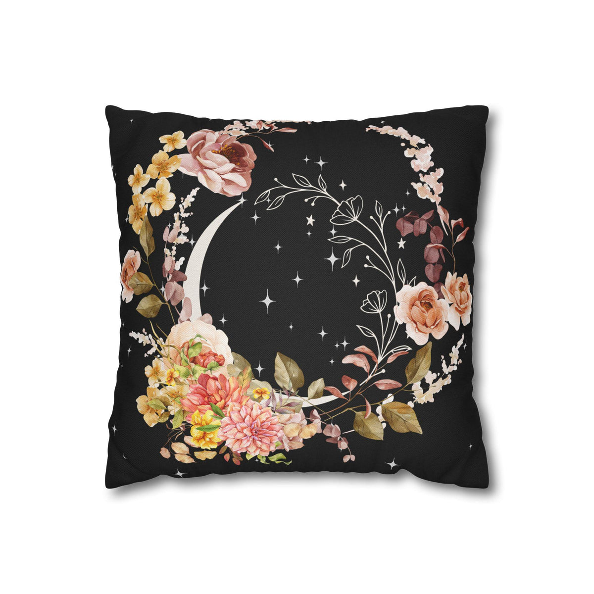 Crescent Moon in Florals Pillowcase | Moon Floral Crushed Velvet Blanket