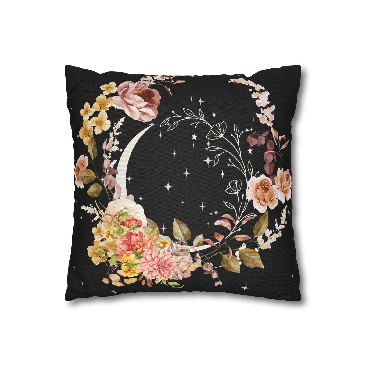 Crescent Moon in Florals Pillowcase | Moon Floral Crushed Velvet Blanket