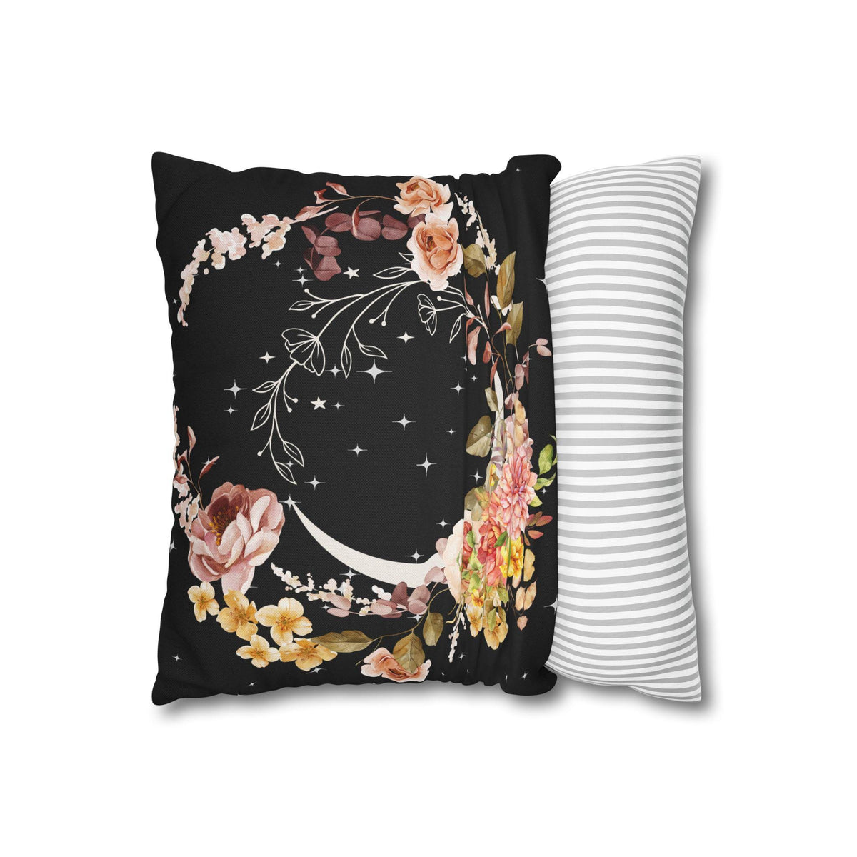 Crescent Moon in Florals Pillowcase | Moon Floral Crushed Velvet Blanket
