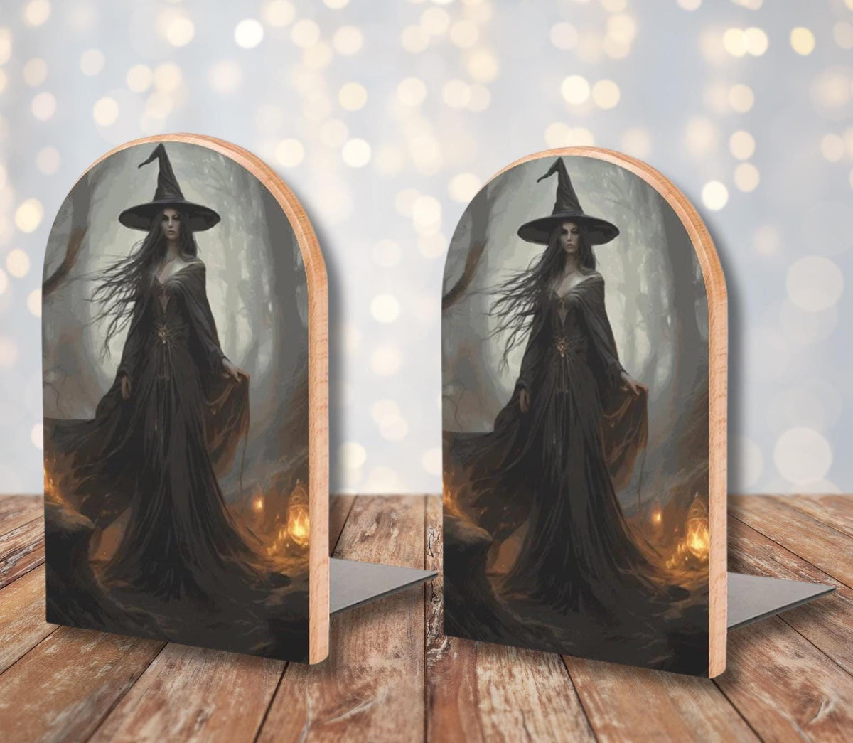 Witch Wood Bookends: Beech Wood & Iron, Occult Pagan Decor