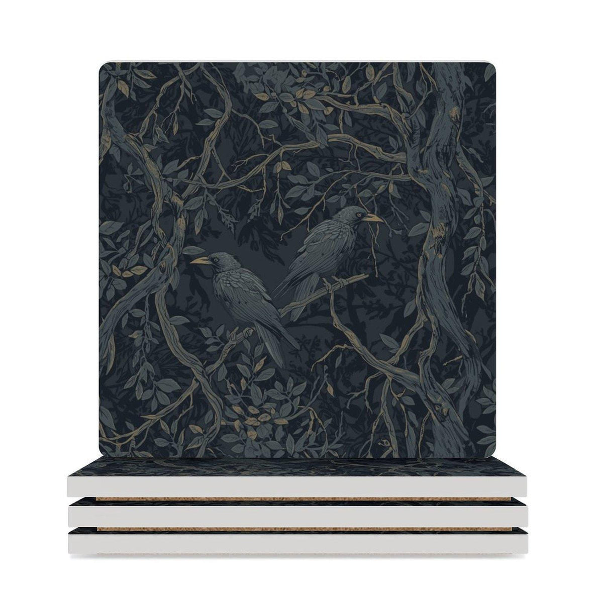 Victorian William Morris Inspired Crow Square Ceramic Coaster Gothic Edgar Allan Poe Cork Back Dark Academia Drinkware Moody Goth Witch Gift