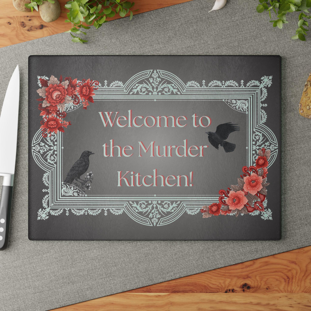 Halloween Cutting Board Kitchen Glass Chopping Board For Haunted Mansion Whimsigoth Edgar Allan Poe Fall Hosting Decor BF Going Away Gift