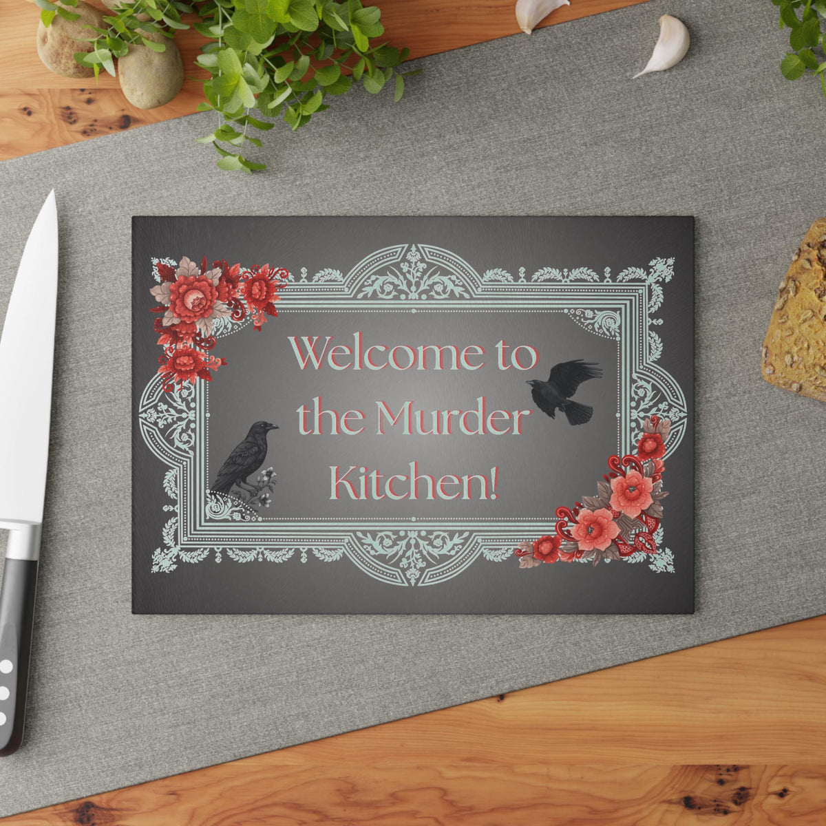 Halloween Cutting Board Kitchen Glass Chopping Board For Haunted Mansion Whimsigoth Edgar Allan Poe Fall Hosting Decor BF Going Away Gift