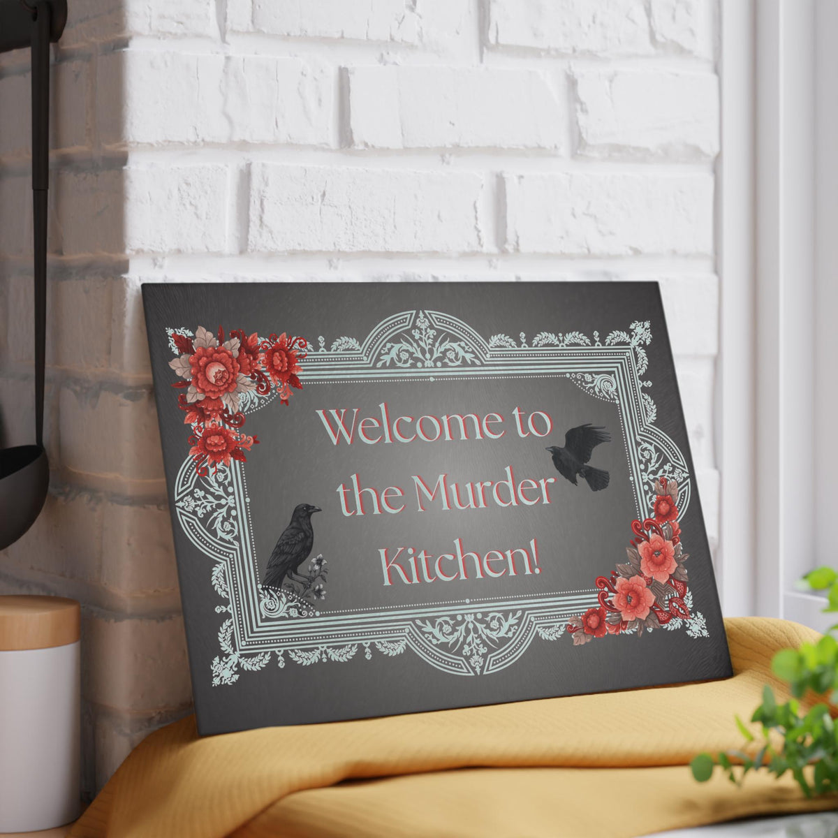 Halloween Cutting Board Kitchen Glass Chopping Board For Haunted Mansion Whimsigoth Edgar Allan Poe Fall Hosting Decor BF Going Away Gift