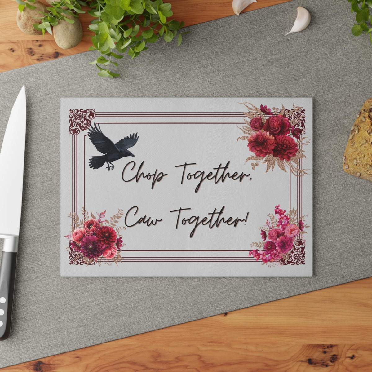 Funny Cutting Board Chop Together Glass Chopping Board Whimsigoth Realtor Closing Gift Edgar Allan Poe Fall Hosting Decor Home Owner Gift