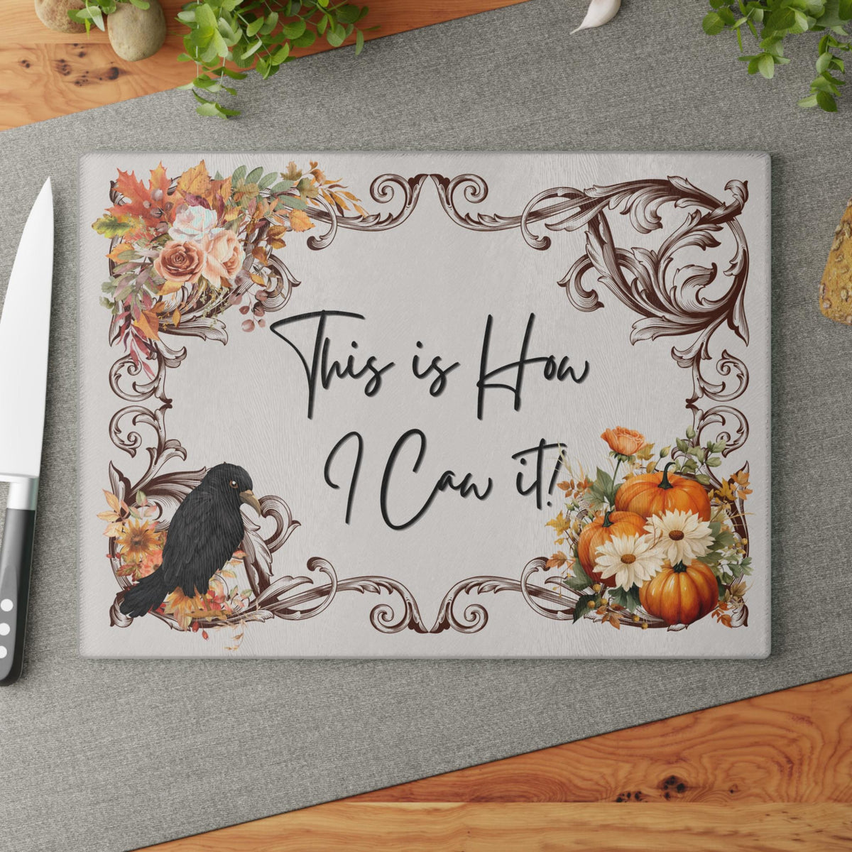 Halloween Fall Host Gifts for Foodies Goth Farmhouse Funny Cutting Board Whimsigoth Edgar Allan Poe BF Gift Raven Lover Realtor Closing Gift