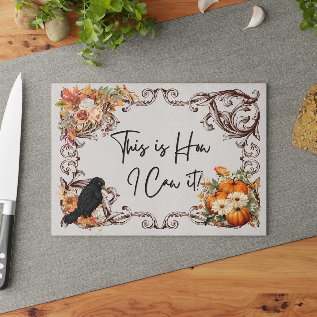 Halloween Fall Host Gifts for Foodies Goth Farmhouse Funny Cutting Board Whimsigoth Edgar Allan Poe BF Gift Raven Lover Realtor Closing Gift
