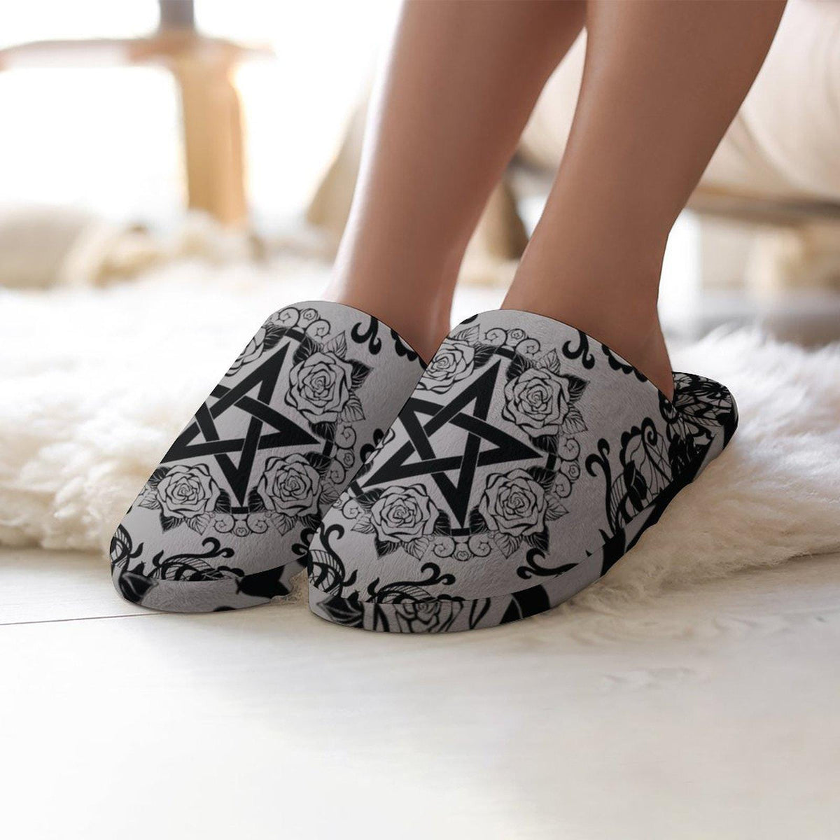 Pagan Pentagram Rose Lace Slippers