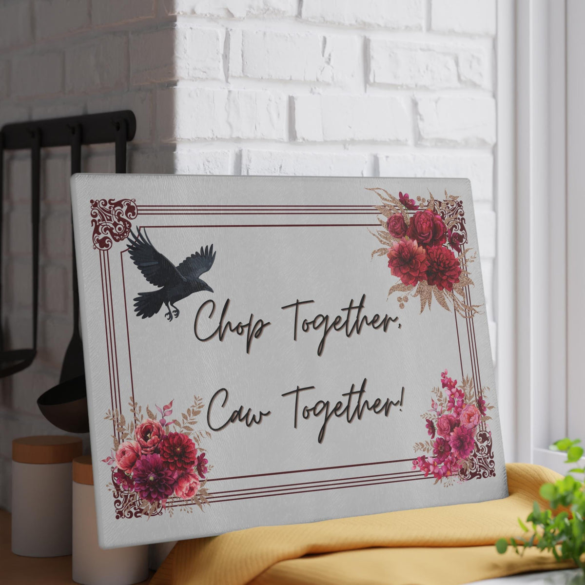 Funny Cutting Board Chop Together Glass Chopping Board Whimsigoth Realtor Closing Gift Edgar Allan Poe Fall Hosting Decor Home Owner Gift