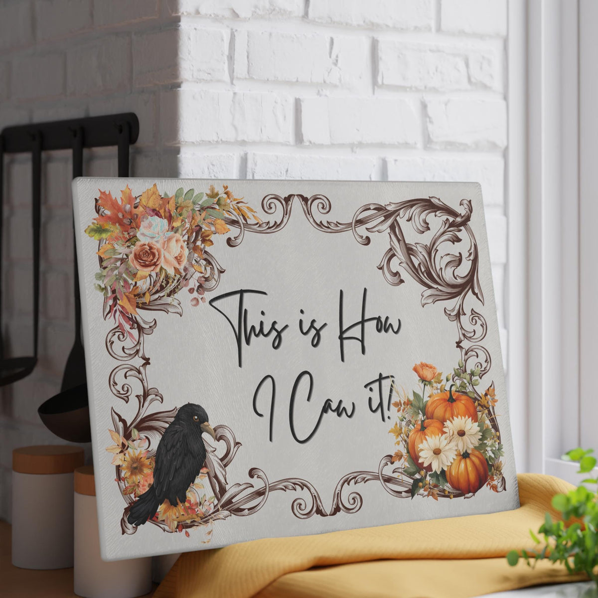 Halloween Fall Host Gifts for Foodies Goth Farmhouse Funny Cutting Board Whimsigoth Edgar Allan Poe BF Gift Raven Lover Realtor Closing Gift