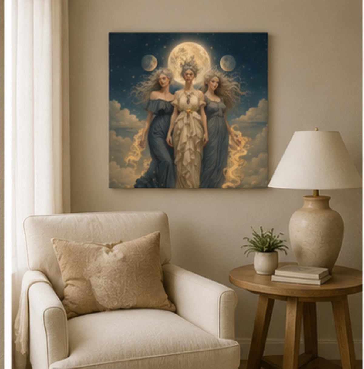 Hekate Witch Gift for Bestie 5th Anniversary Gift Triple Moon Goddess Painting Canvas Greek Mythology Aphrodite Hades Hermes Art Nouveau