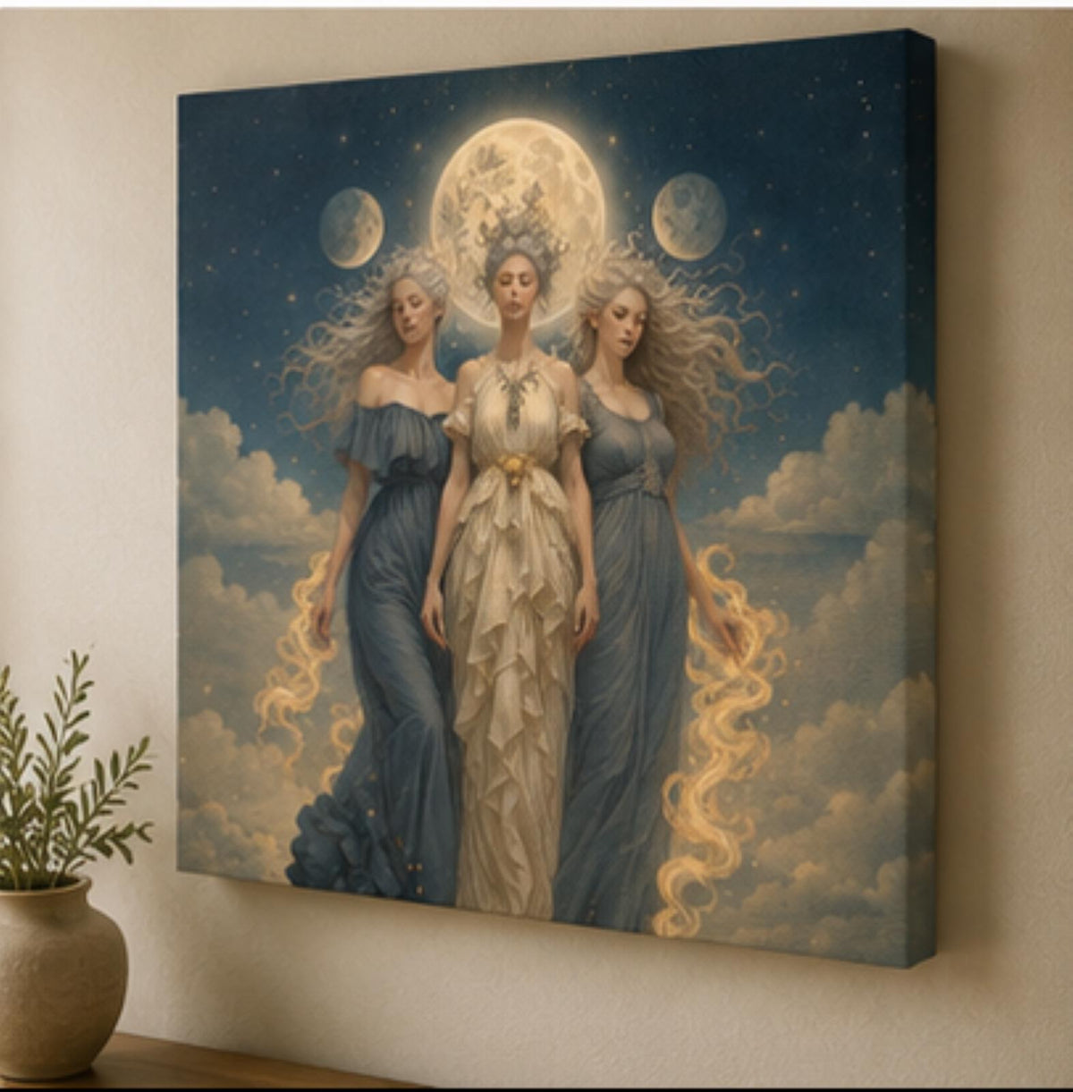 Hekate Witch Gift for Bestie 5th Anniversary Gift Triple Moon Goddess Painting Canvas Greek Mythology Aphrodite Hades Hermes Art Nouveau
