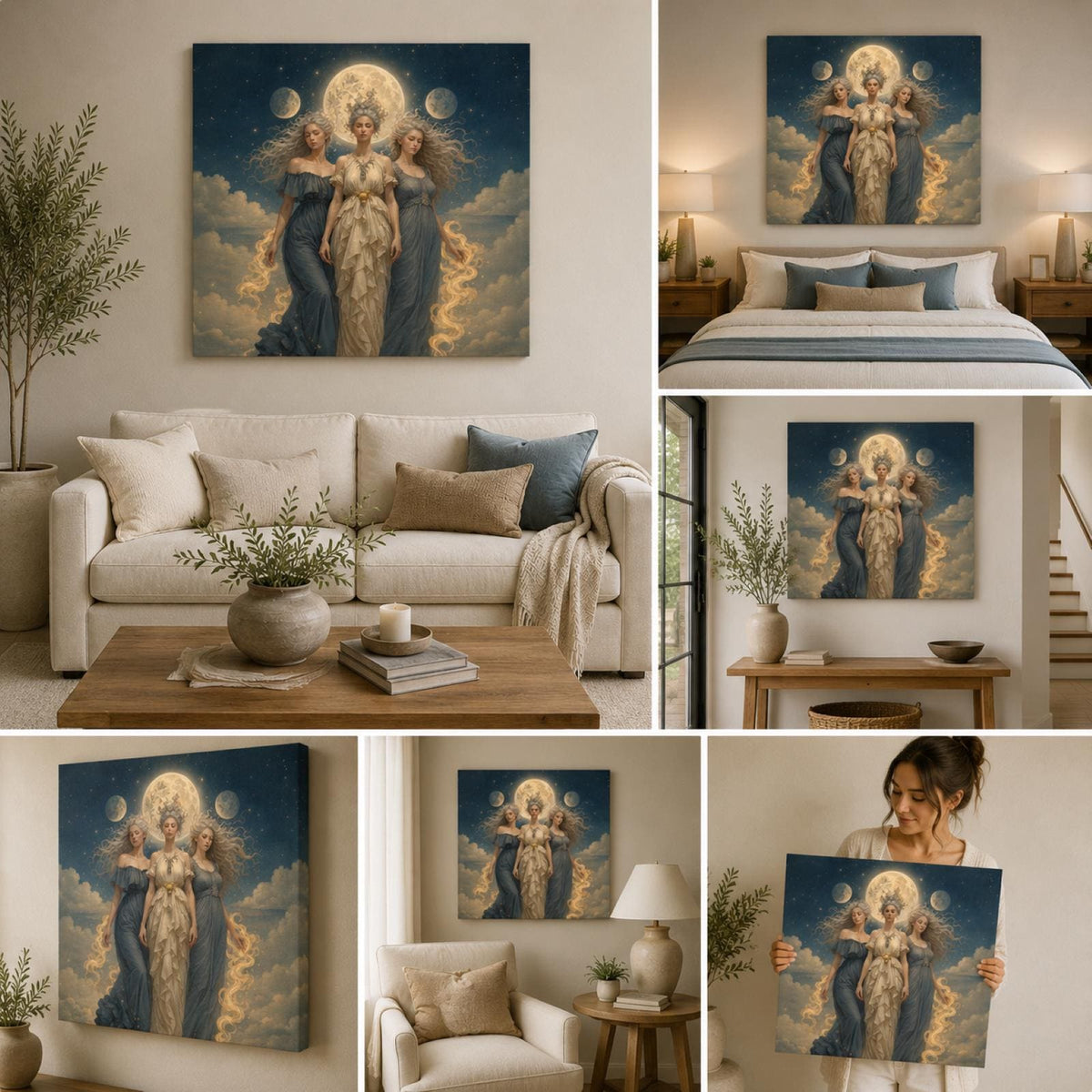 Hekate Witch Gift for Bestie 5th Anniversary Gift Triple Moon Goddess Painting Canvas Greek Mythology Aphrodite Hades Hermes Art Nouveau