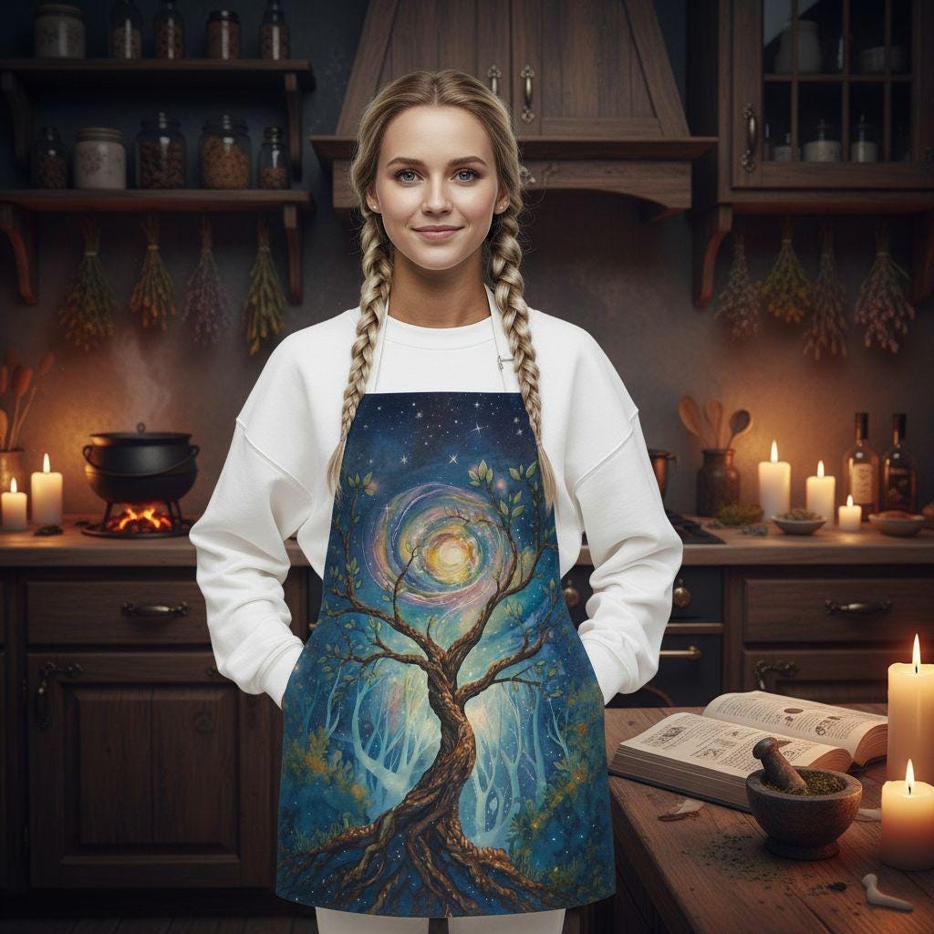 Tree of Life Adult Apron with Pocket Witchy Oven Mitts & Pot Holder Pagan Gift Ideas Kitchen Apron Oven Mitts Practical Magic Unique Cooking