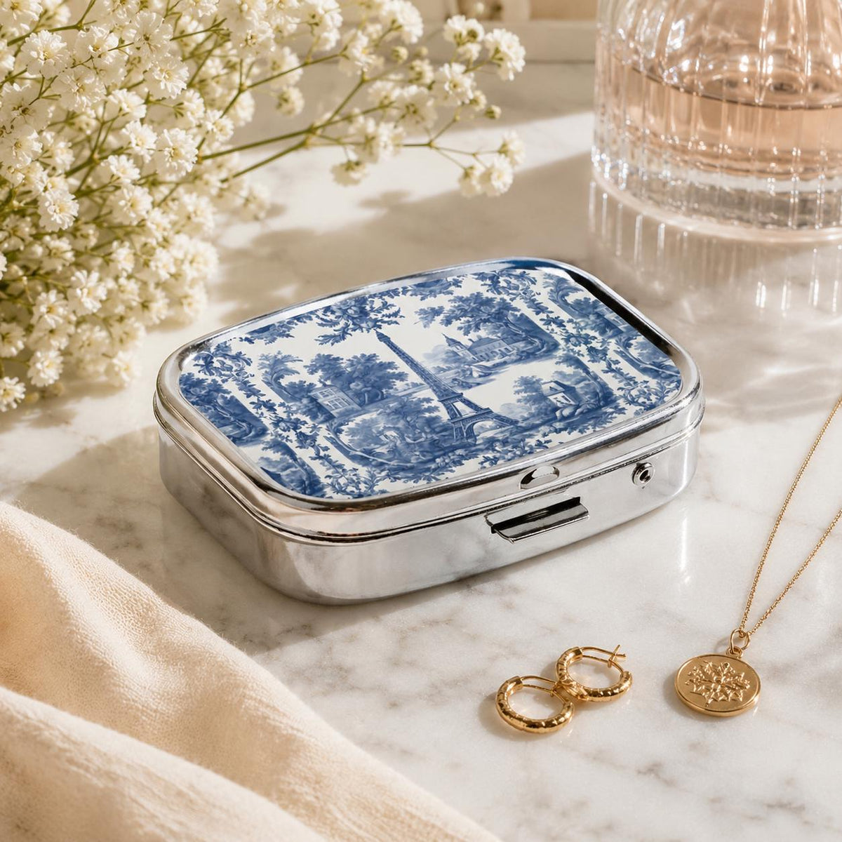 French Country Farmhouse Pocket Mirror & Pill Box