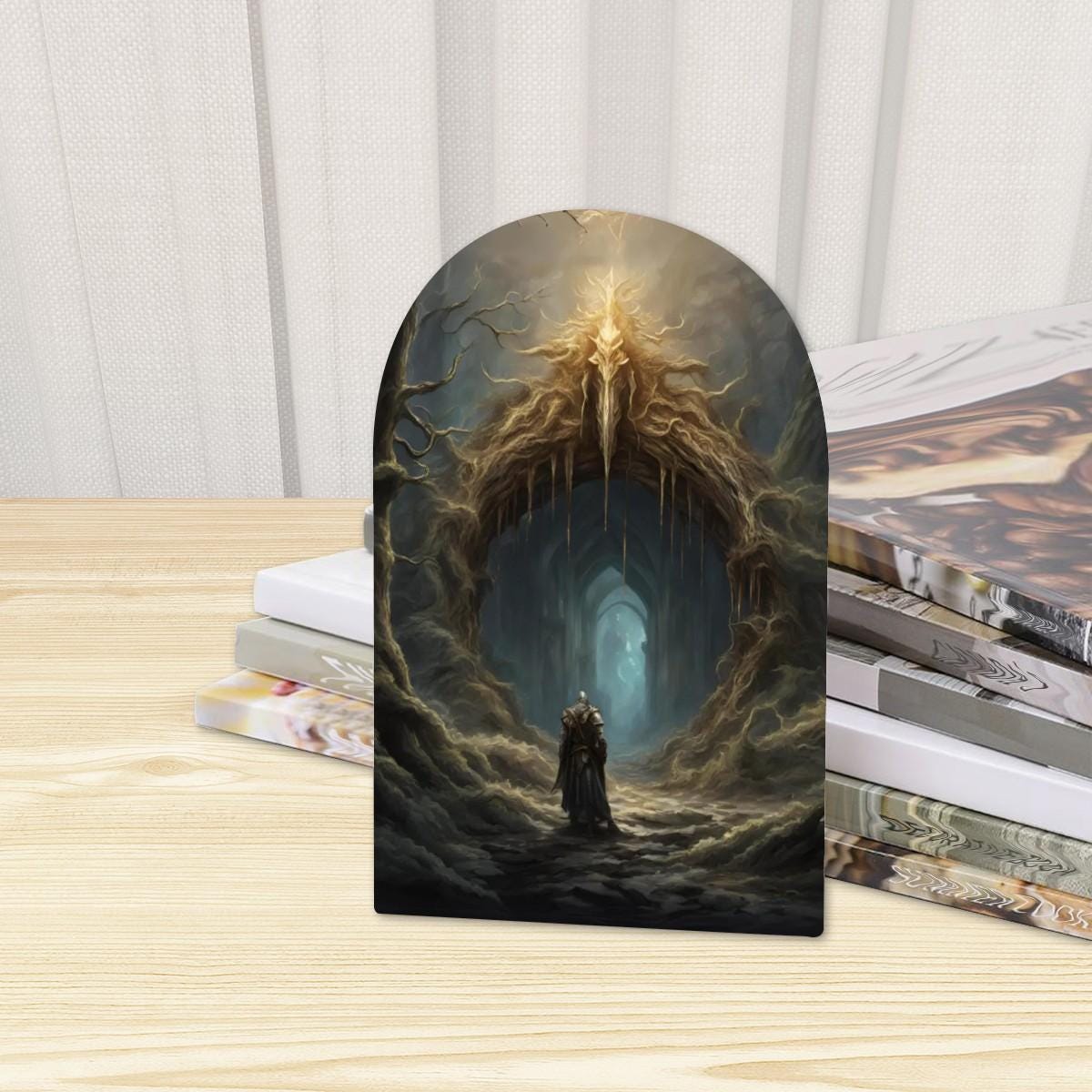 Elden Ring Bookends Age of Sigmar Beech Wood & Iron Night Lord Gamer Decor Dark Souls Video Game Fantasy Bookend Mordheim Gamer Gothic Decor