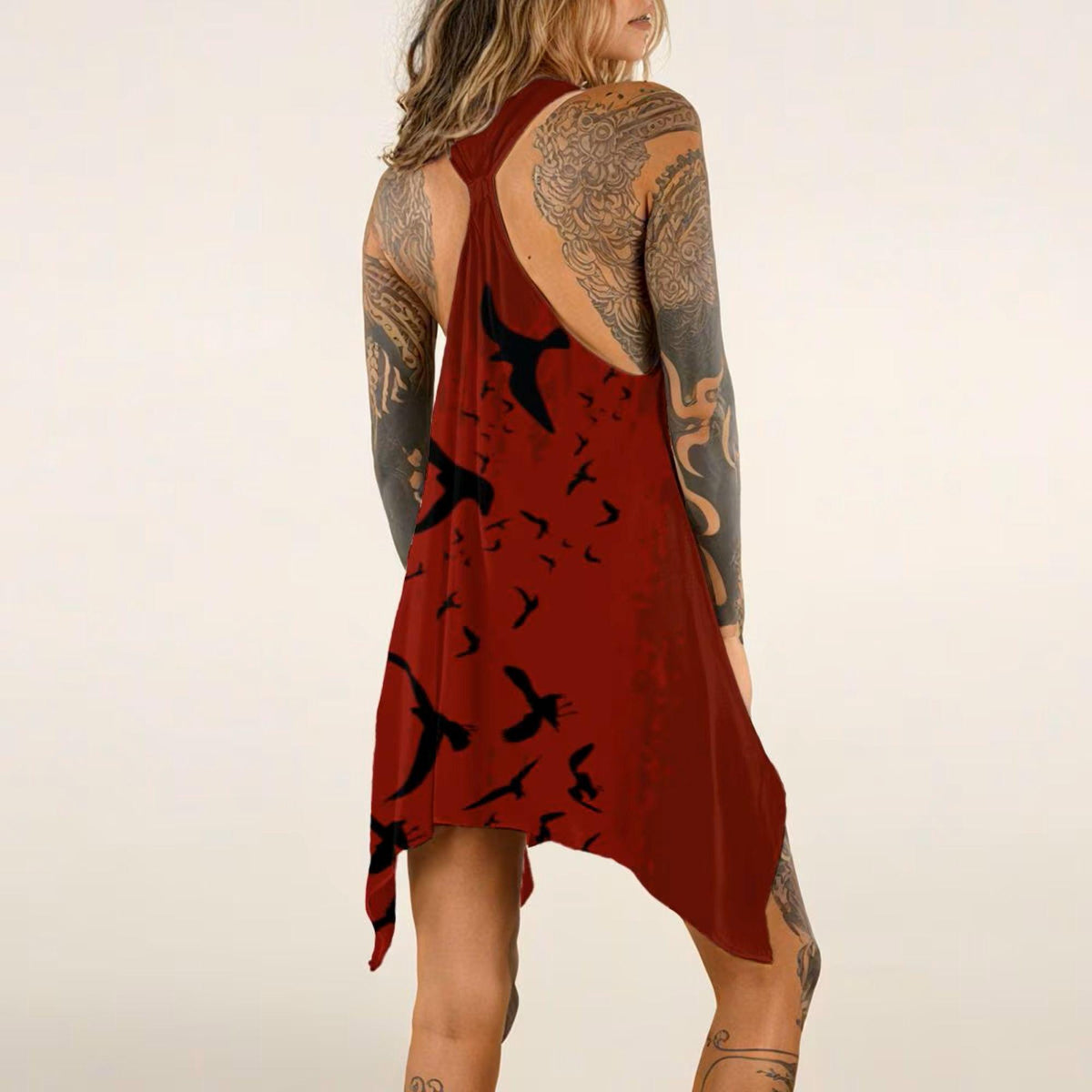 Vintage Gothic Plus Size Oxblood Halter Raven Maxi Grunge Clothing