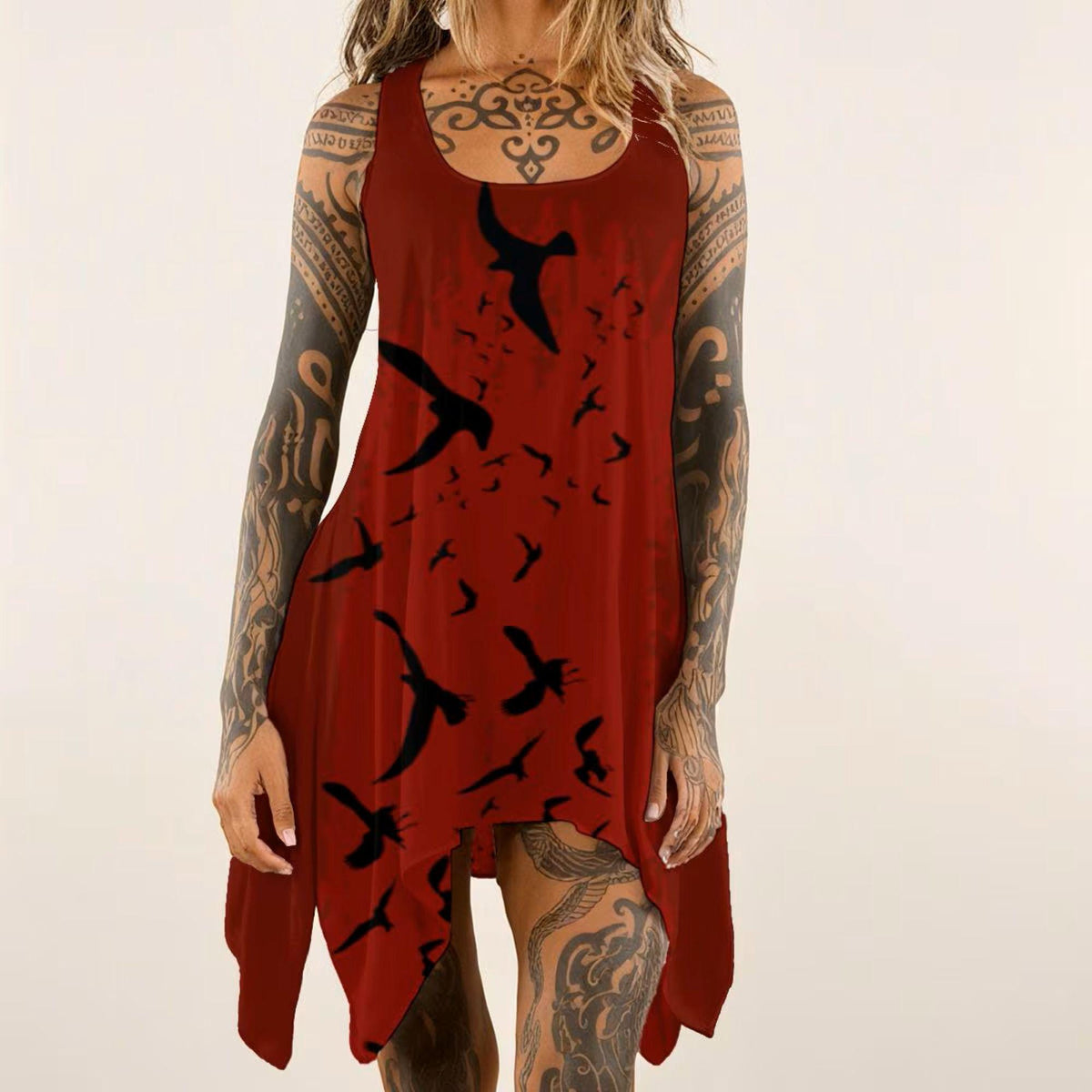 Vintage Gothic Plus Size Oxblood Halter Raven Maxi Grunge Clothing
