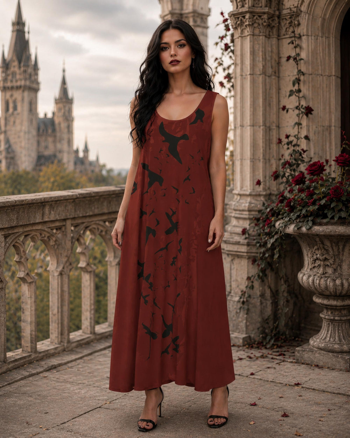 Vintage Gothic Plus Size Oxblood Halter Raven Maxi Grunge Clothing