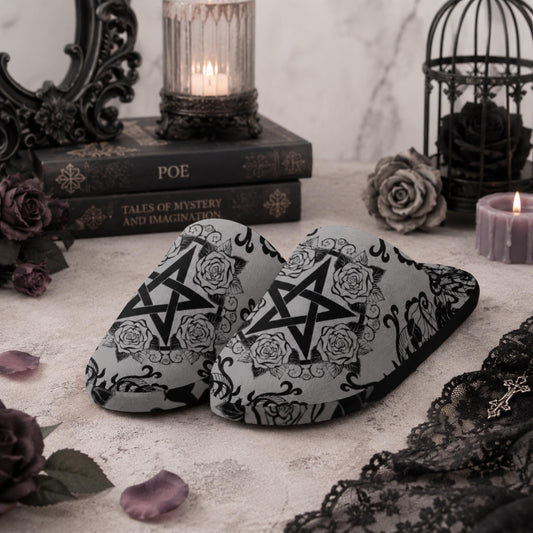 Pagan Pentagram Rose Lace Slippers