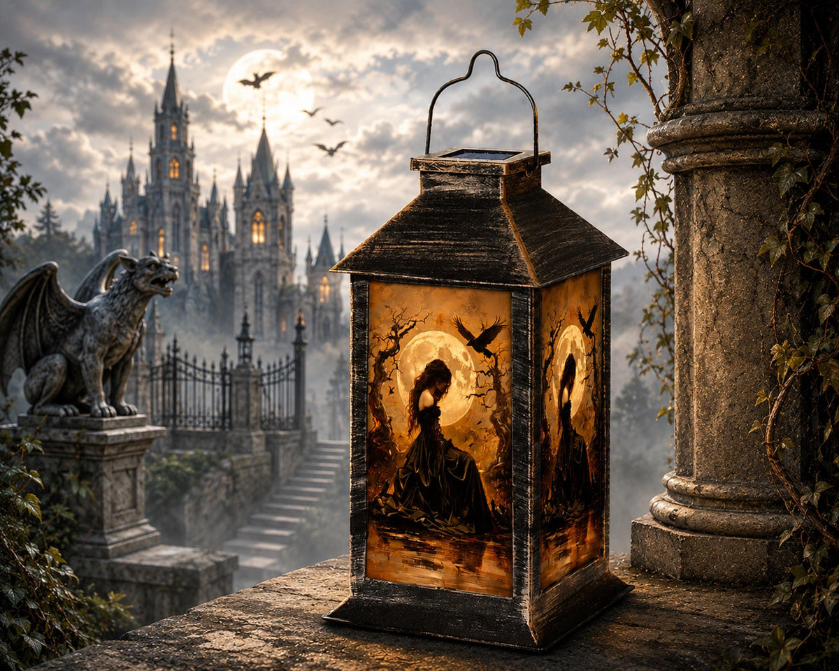 Whimsigoth Decor Halloween Solar Lantern Garden Lights Mystical Holiday Gothic Fall Spooky Patio Lamp Morrigan Goddess Goth Witchy Accessory