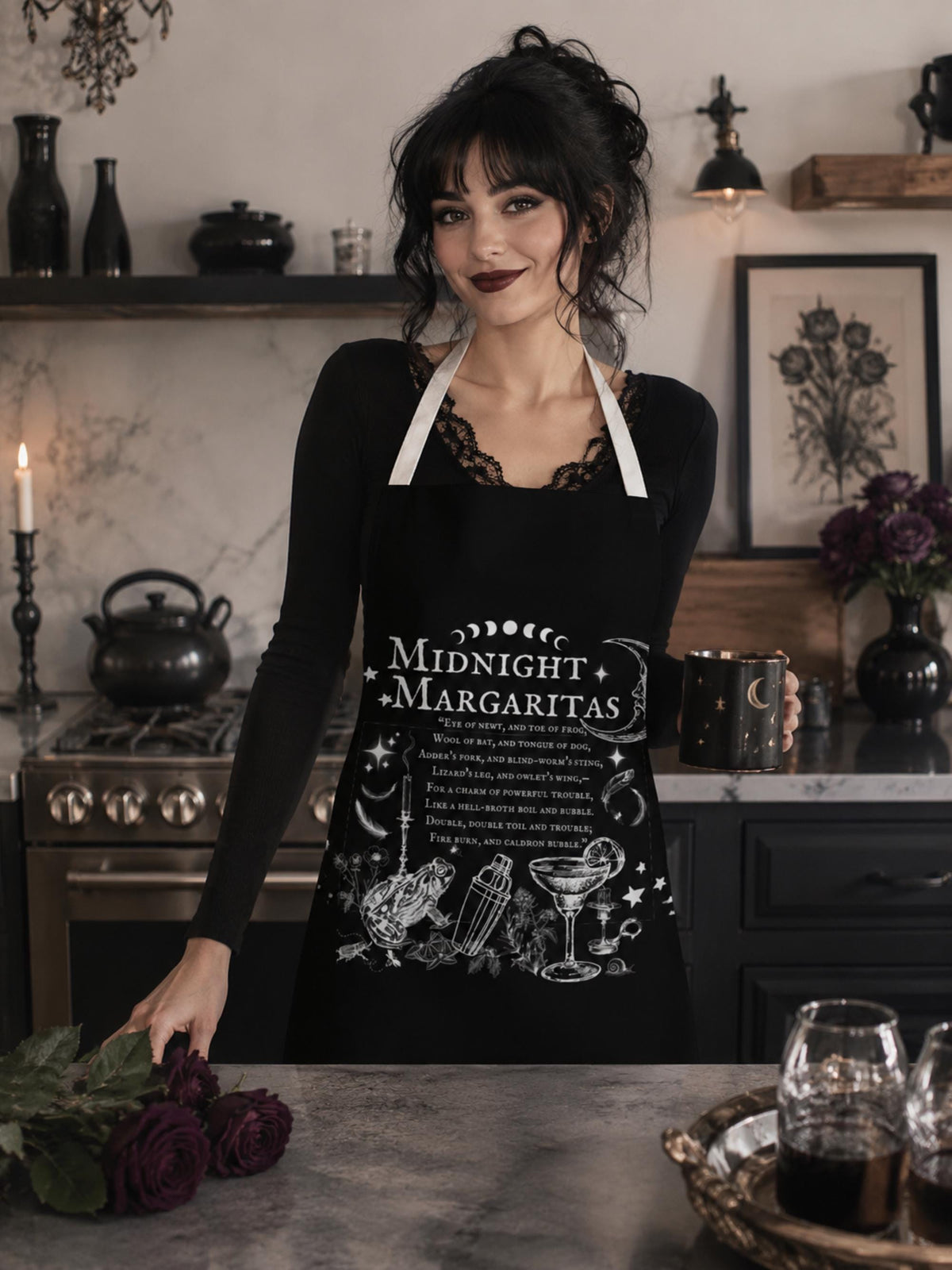 Witchy Spell apron for Cute Halloween Witch Gift Practical Magic Witchcore Essentials Midnight Margaritas Witchy Kitchen Accessory Gothic