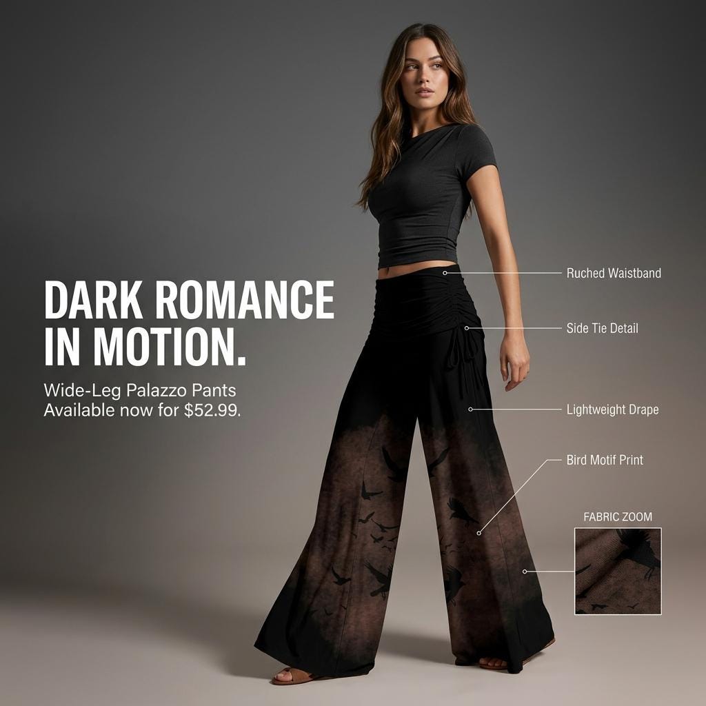 Murder of Crows Palazzo Pants and Skirt Design Collection