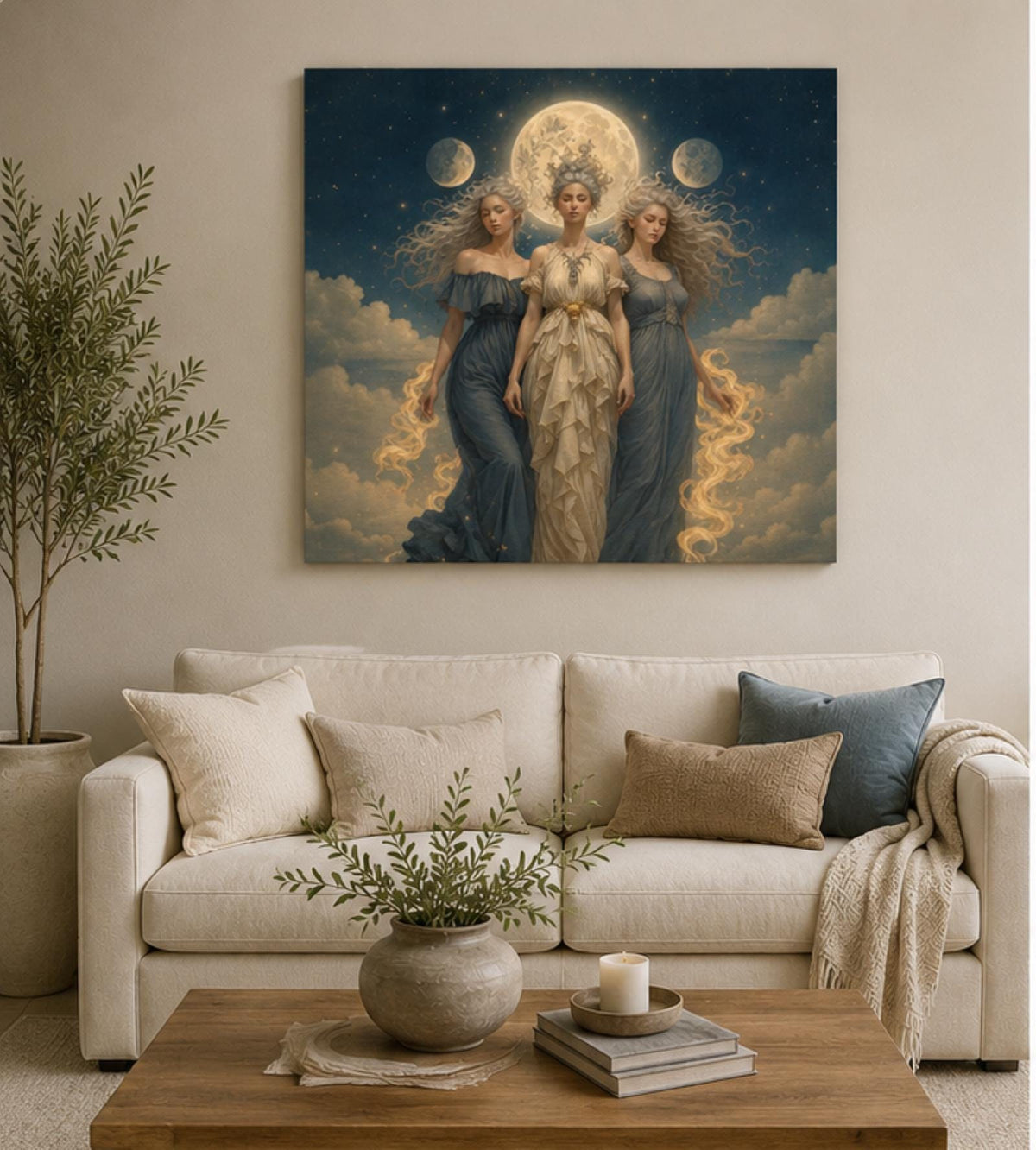 Hekate Witch Gift for Bestie 5th Anniversary Gift Triple Moon Goddess Painting Canvas Greek Mythology Aphrodite Hades Hermes Art Nouveau