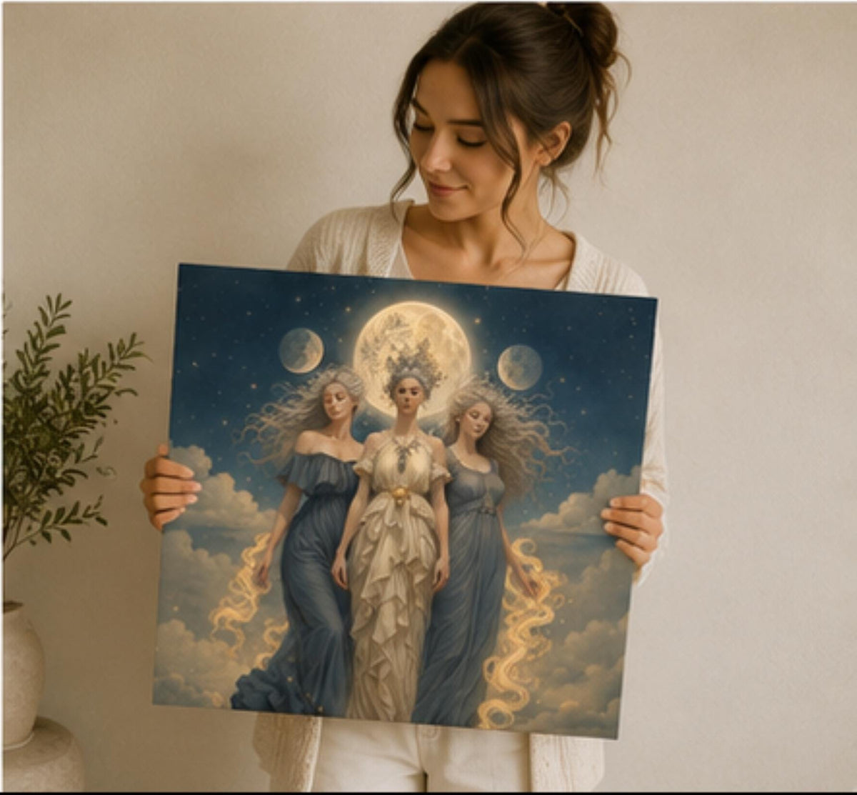 Hekate Witch Gift for Bestie 5th Anniversary Gift Triple Moon Goddess Painting Canvas Greek Mythology Aphrodite Hades Hermes Art Nouveau