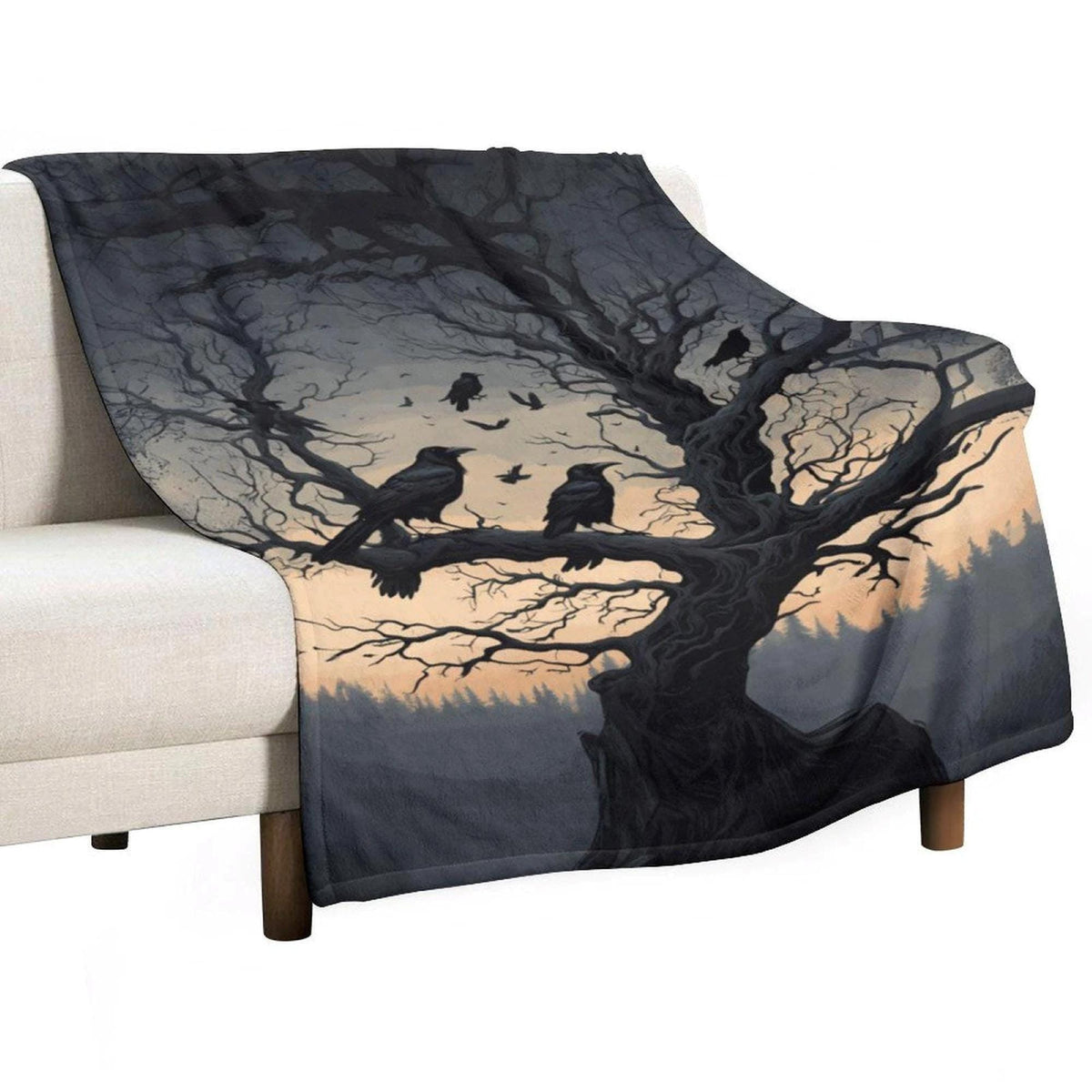 Spooky Blanket Idea for Halloween Crow Throw for Bedroom Raven Flannel Blanket Birthday Edgar Allan Poe Enthusiast Gothic Throw Witch Gift