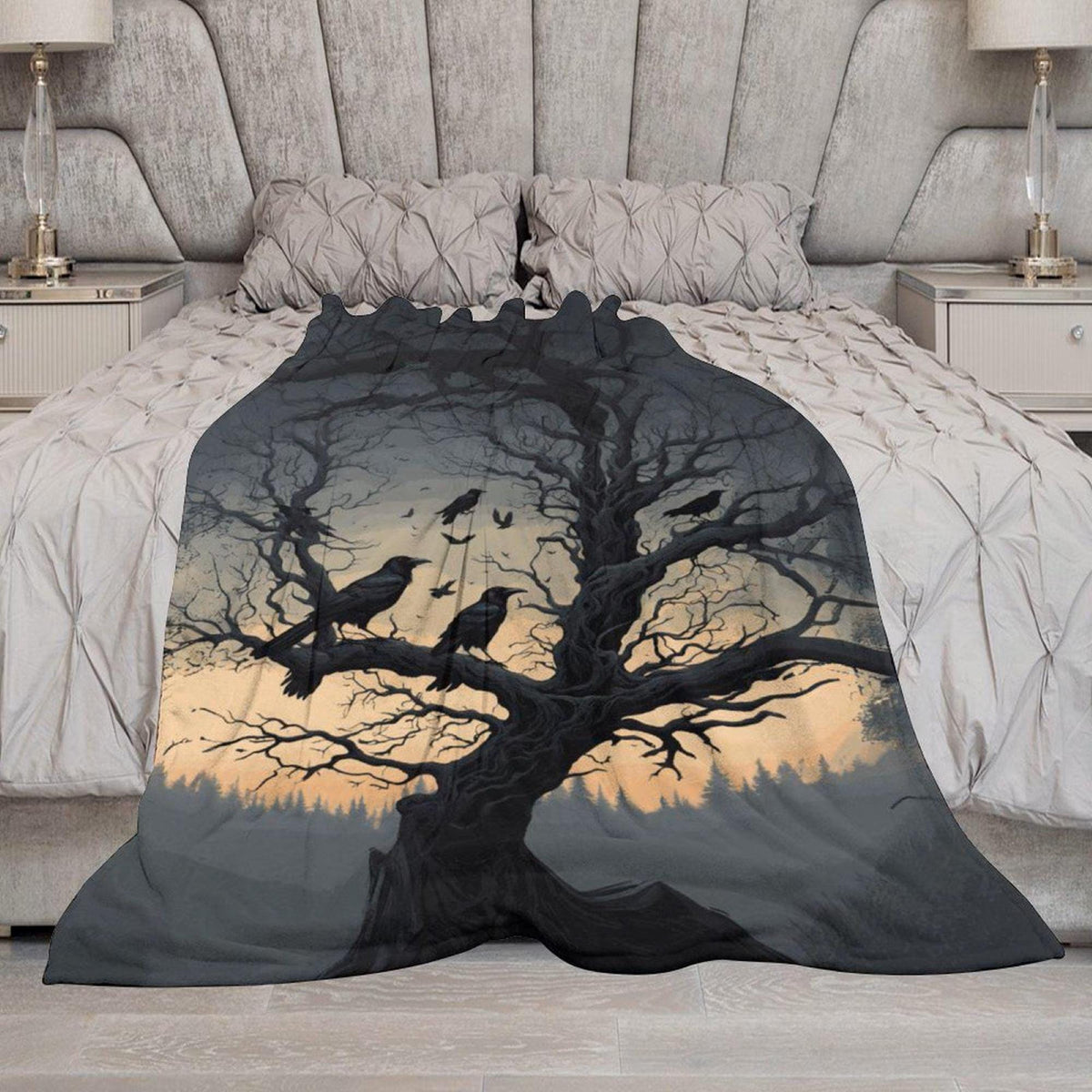 Spooky Blanket Idea for Halloween Crow Throw for Bedroom Raven Flannel Blanket Birthday Edgar Allan Poe Enthusiast Gothic Throw Witch Gift