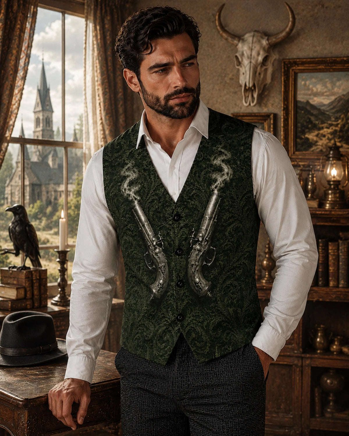 Father of Mayhem Route 66 Goth Clothes Vest Backroom Menswear Southern Gothic Gift Idea for Boyfriend Green Vest Western Cool Dads Club