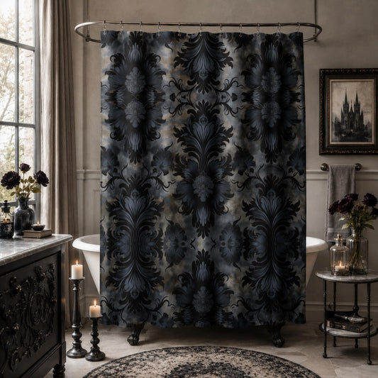 Moody Dark Academia Botanical Black Shower Curtain