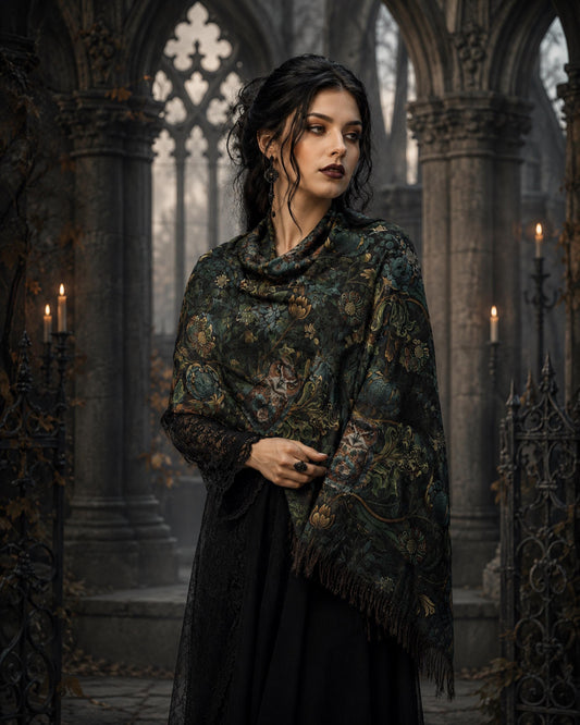William Morris Inspired Witchy Owl Lightweight Scarf Gift for Witch Unique Neckwear Dark Academia Gothic Shawl Crow Lover Gift Raven Wrap