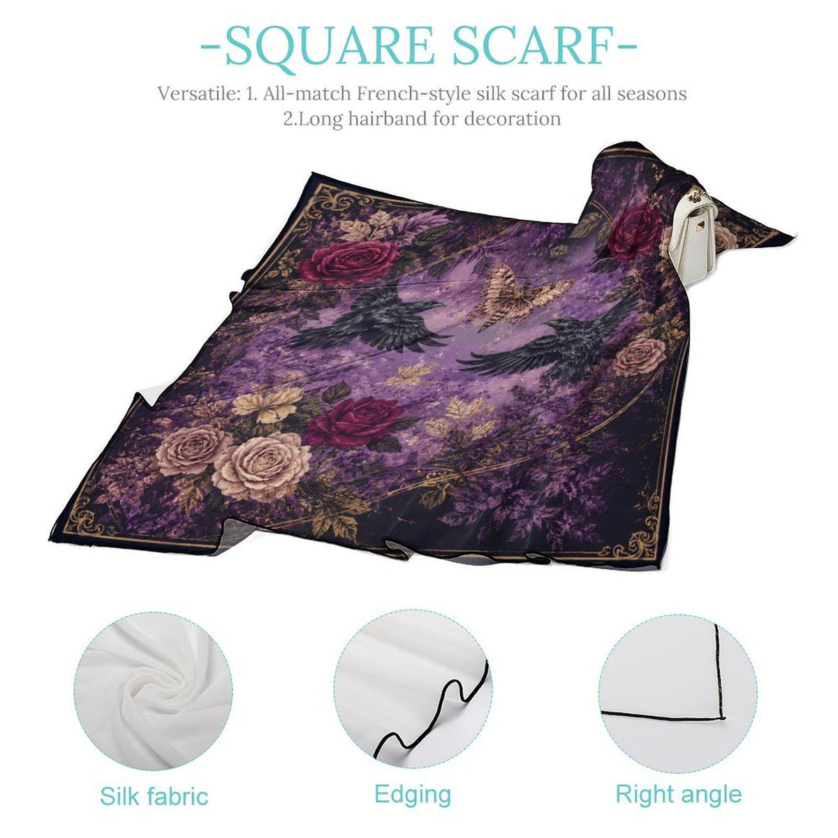 Dark Romance Altar Cloth for Gothic Halloween Party Rose & Crow Goth Scarf for Festive Holiday Magical Witch Square Holiday Gift for Mom