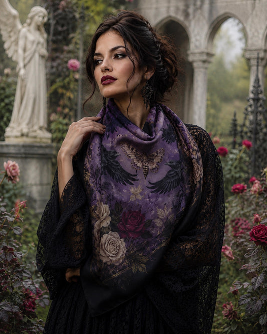 Dark Romance Altar Cloth for Gothic Halloween Party Rose & Crow Goth Scarf for Festive Holiday Magical Witch Square Holiday Gift for Mom