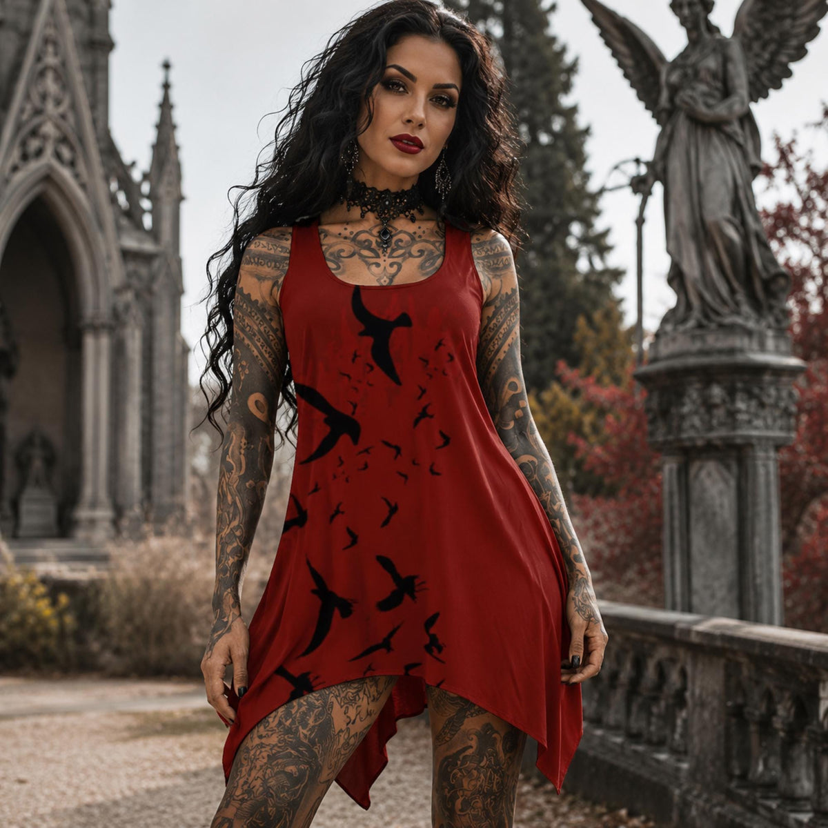 Vintage Gothic Plus Size Oxblood Halter Raven Maxi Grunge Clothing