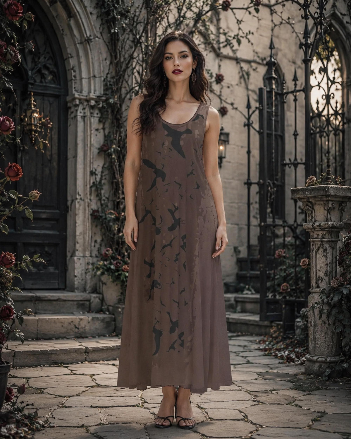 Vintage Gothic Plus Size Oxblood Halter Raven Maxi Grunge Clothing