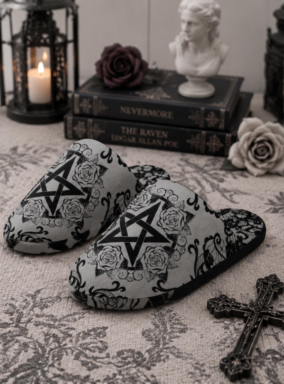 Pagan Pentagram Rose Lace Slippers