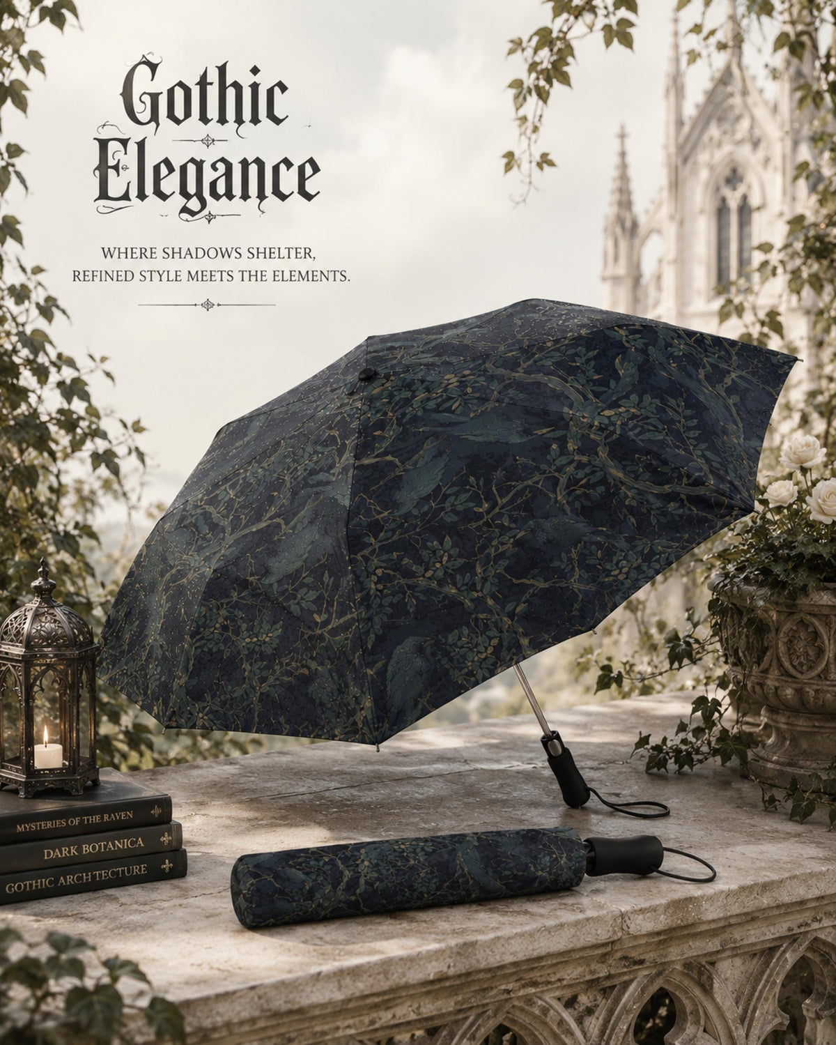 Dark Romance William Morris Personalized Crow Custom Umbrella Gift for Elderly Woman Dark Academia Raven Gift for Edgar Allan Poe Enthusiast