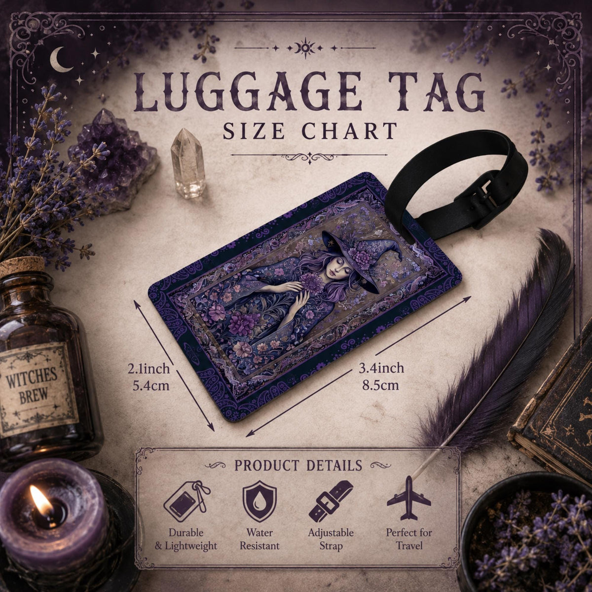 Witchcore Luggage Mystic Travel Decor Bohemian Witch Suitcase Tag Fantasy Occult Accessories Travel Suitcase Decoration Luggage Pagan Gift