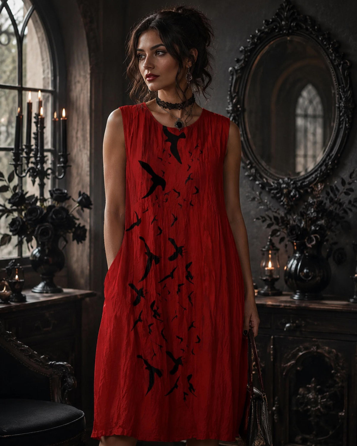 Vintage Gothic Plus Size Oxblood Halter Raven Maxi Grunge Clothing