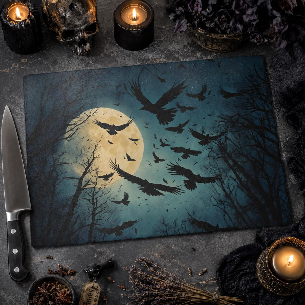 Practical Magic Accessory for Halloween Cutting Board Idea for Good Witch Crow Themed Gifts for Bird Nerd Dark Academia Whimsigoth Decor