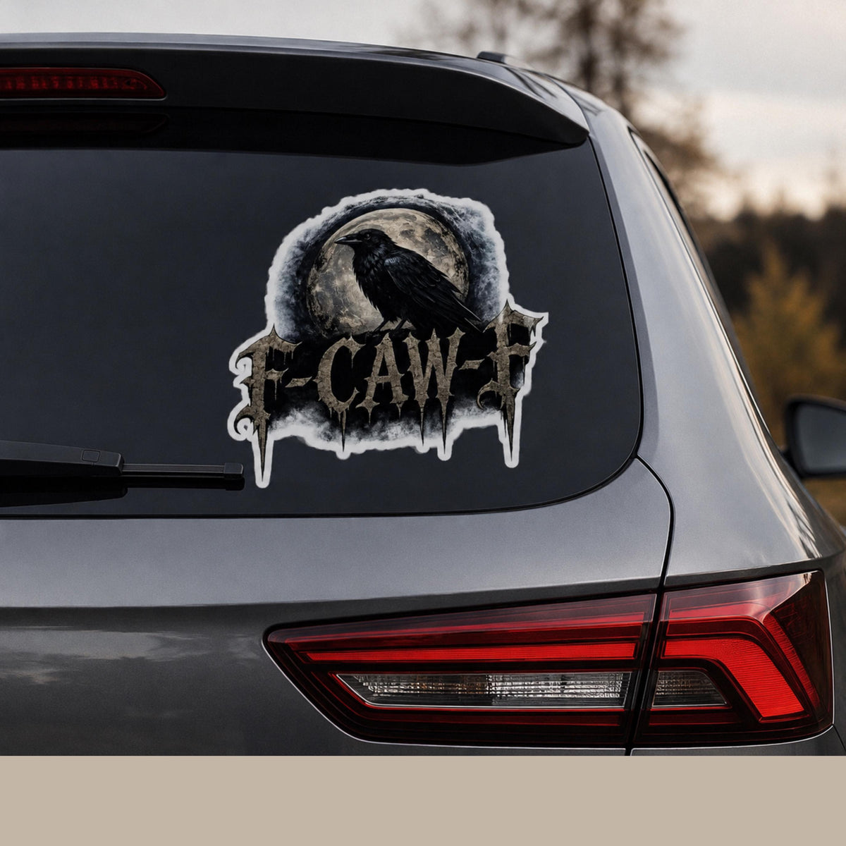 F-Caw-F Whimsigoth Window Cling Respect the Locals Goth Car Accessories Raven Moon Graphic Kiss-Cut Vinyl Decal Crow Moon Gothic Stickers